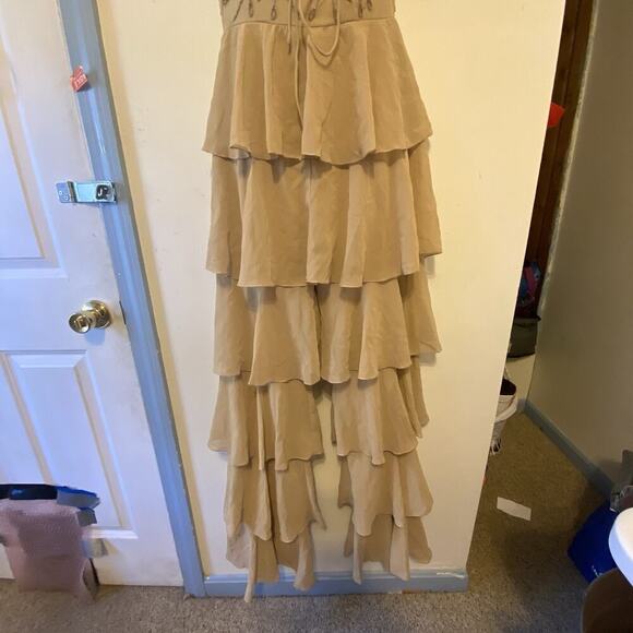 Maya Tall OveralDress Nude Sequins SheerLace Zip Sleeveless Ruffle 90s Festive 4 - Picture 7 of 12